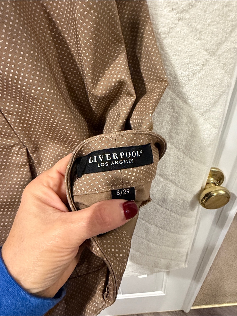 Liverpool Tan Micro-Print Cropped Pants